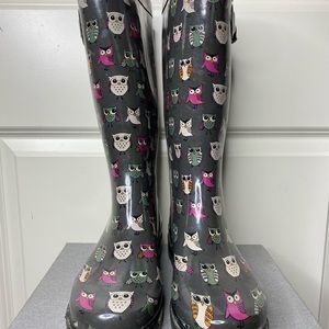 Cute Owl Rain Boots Women’s Size 8